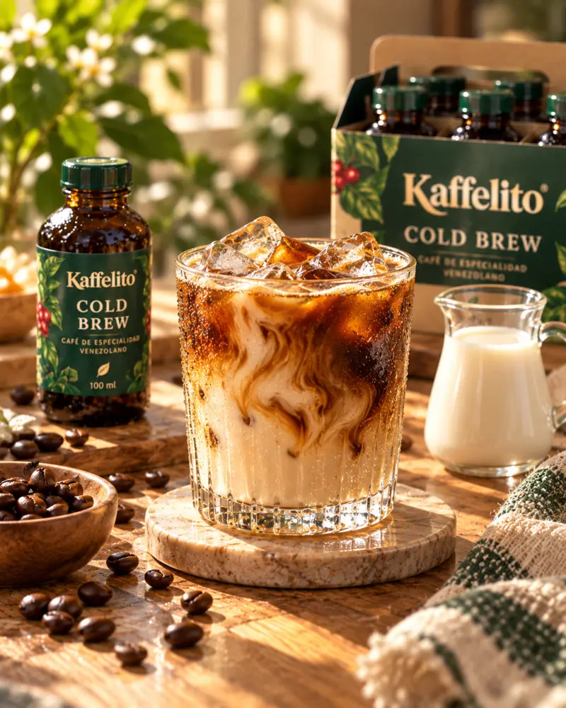 Vaso de Cold Brew Latte con hielo y leche fría